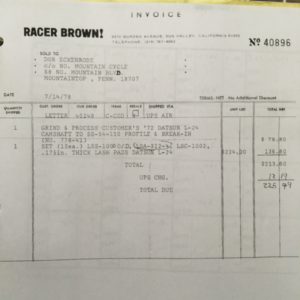 Racer Brown Invoice